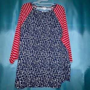LuLaRoe Randy Red White Blue Anchors Sailor Shirt 3XL
